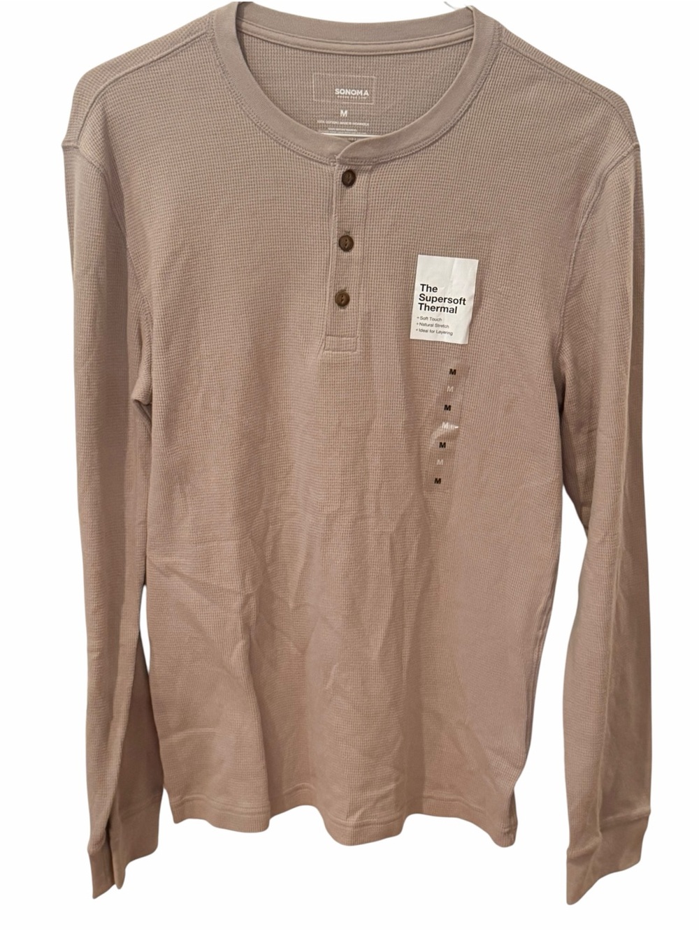 Sonoma Goods For Life Taupe Supersoft Thermal Waffle Henley Shirt Medium NWT